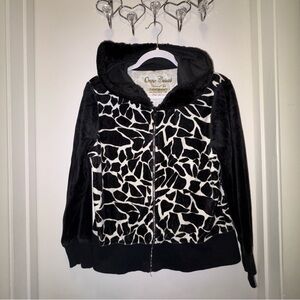 Onque Casuals Black and White Patterned Velour Jacket